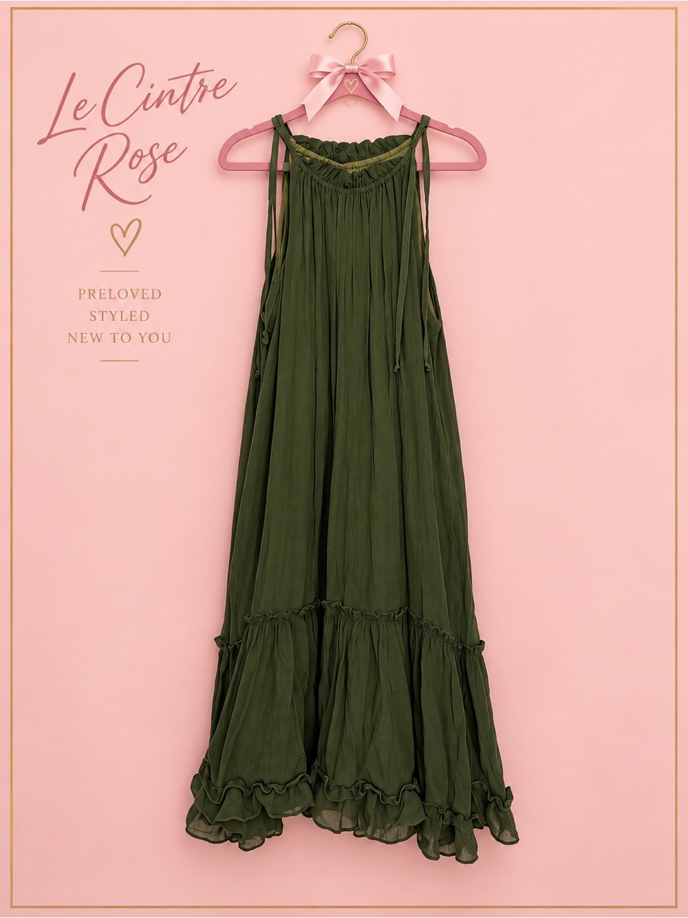 Signature by Robbie Bee Olive Green Ruffle-Hem Maxi Dress